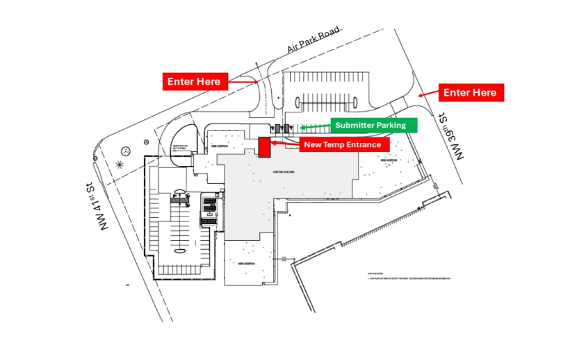 Map of entry points and parking for NSP Crime Lab